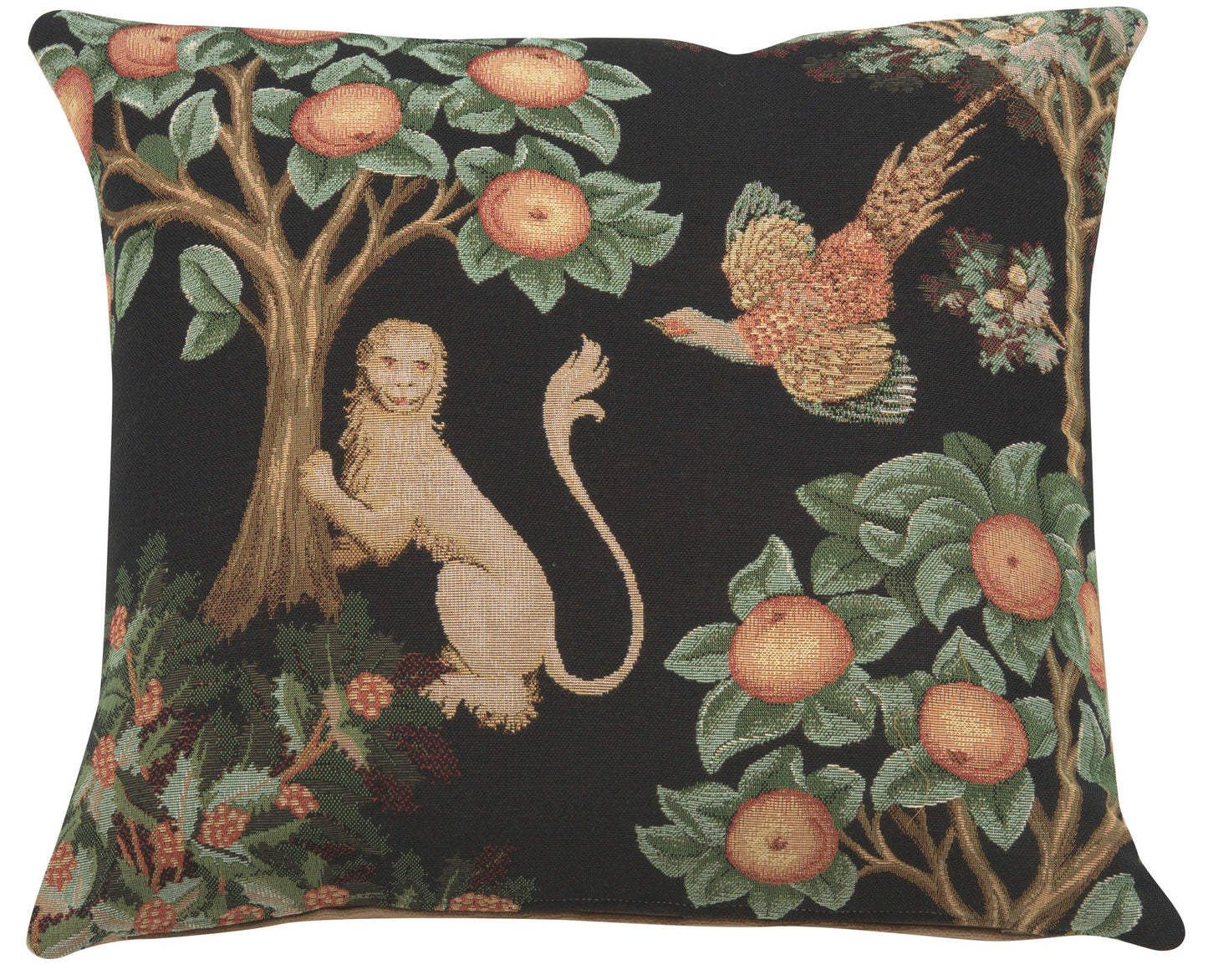 Lion and Pheasant Forest Black French Cushion