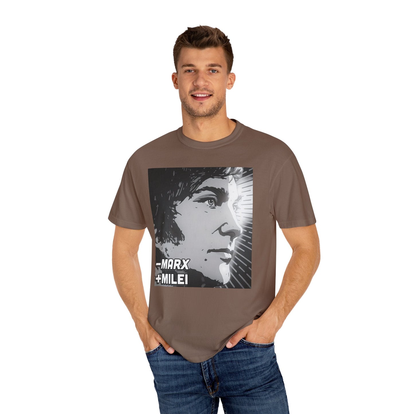 Less Marx, More Milei Icon of Liberty T-shirt - 4LibertyShop.com