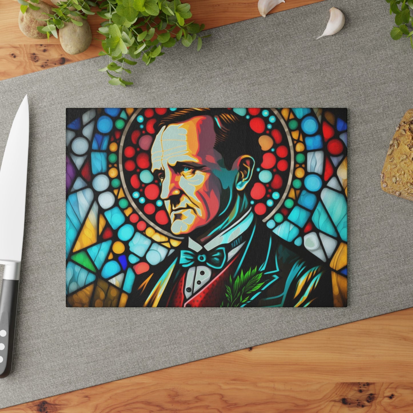 Calvin Coolidge Stained Glass Cutting Board - Premium Patriotic Kitchen Decor
