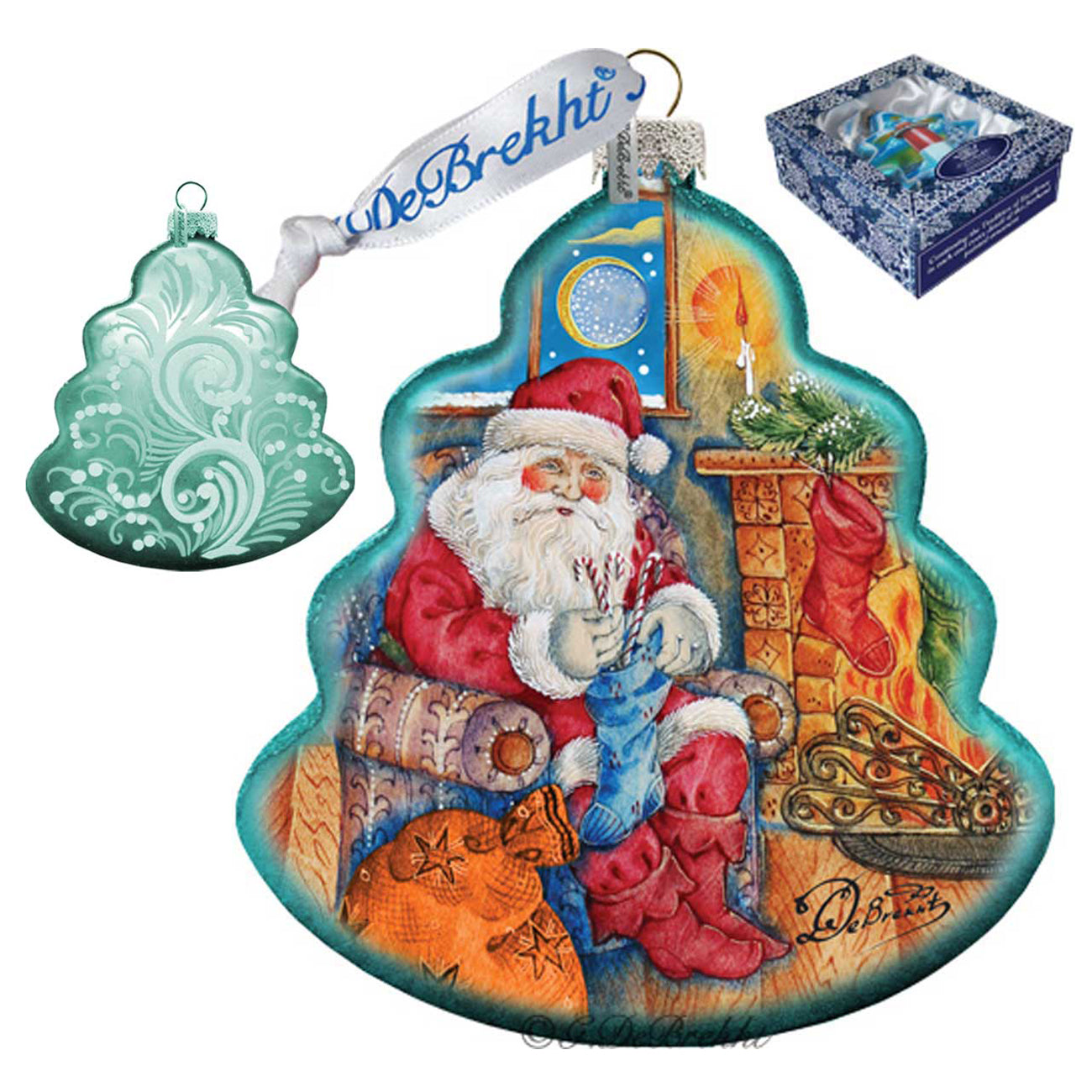 Night Before Christmas Tree Glass Ornament by G. DeBrekht - Christmas Santa Snowman Decor - 762-010