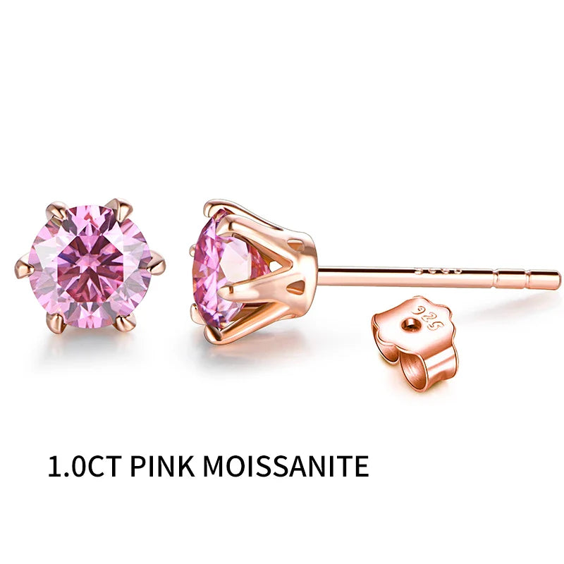 Colored Moissanite 1ct Round Cut Stud Earrings DVVS1 Lab Created 18K Gold