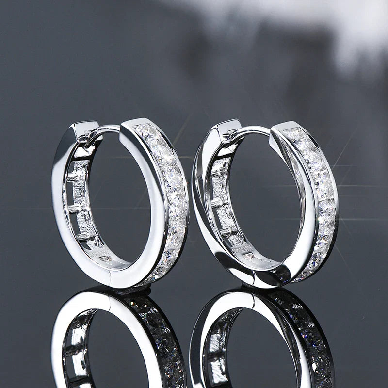 2.5mm Moissanite Hoop Huggie Earrings 925 Sterling Silver Unisex Certified Pair