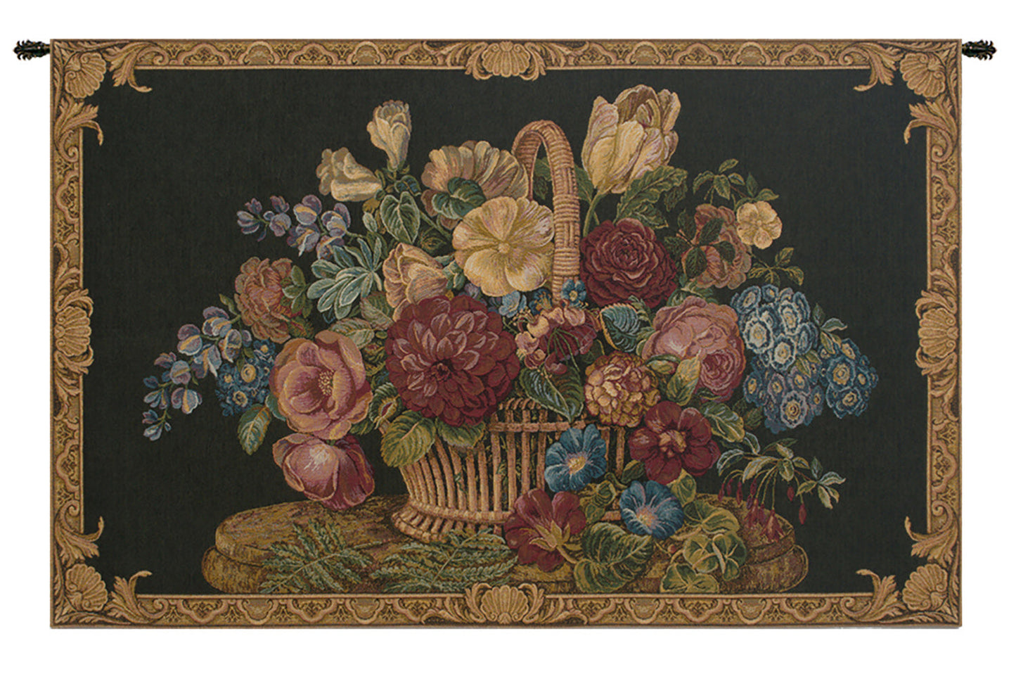 Flower Basket Black II Italian Tapestry