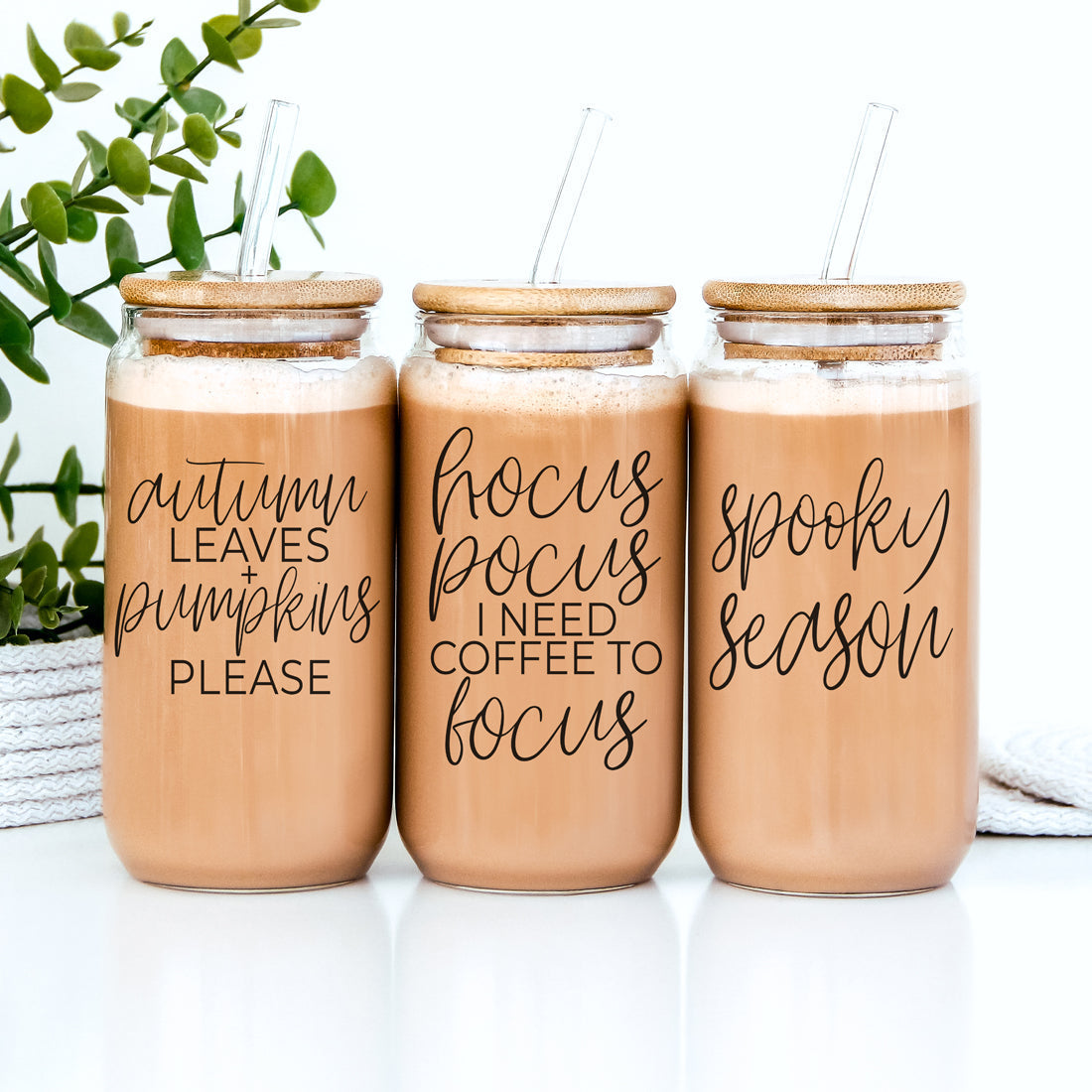 Autumn Leaves 20oz Glass Tumbler With Bamboo Lid, 2 Stainless Straws & Cleaner