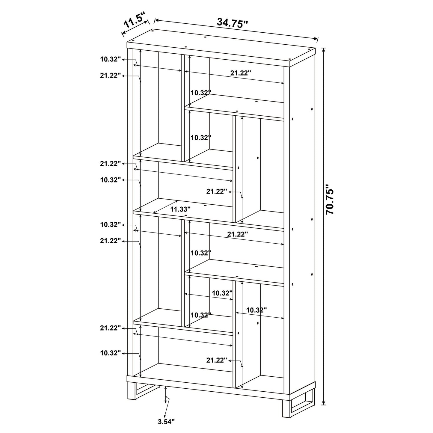 6 Tier Rectangular Bookcase With Accents - Brown