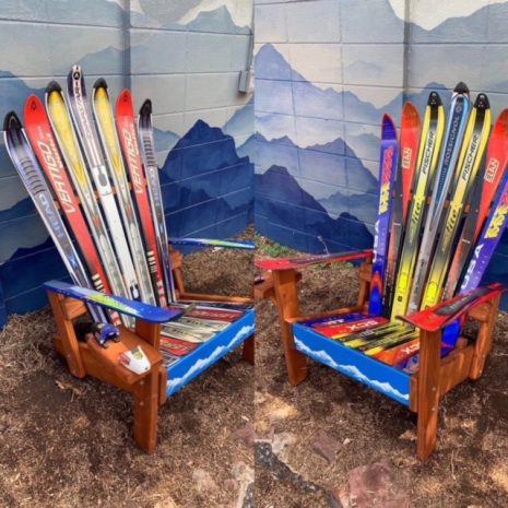 Colorado Ski Furniture Customizable Adirondack Ski Chair with Mountain Stripe Front Board
