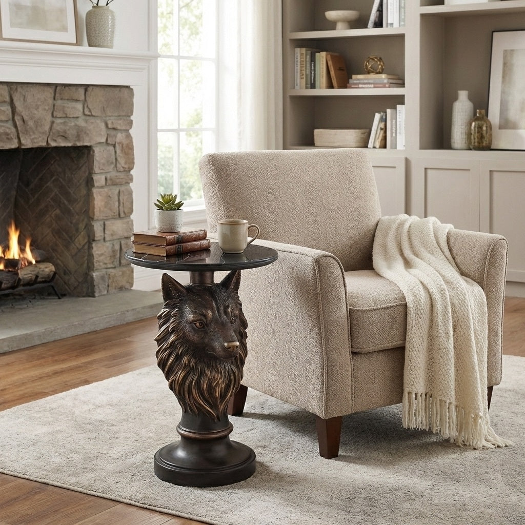 Wolf Head Accent Table Animal Statue