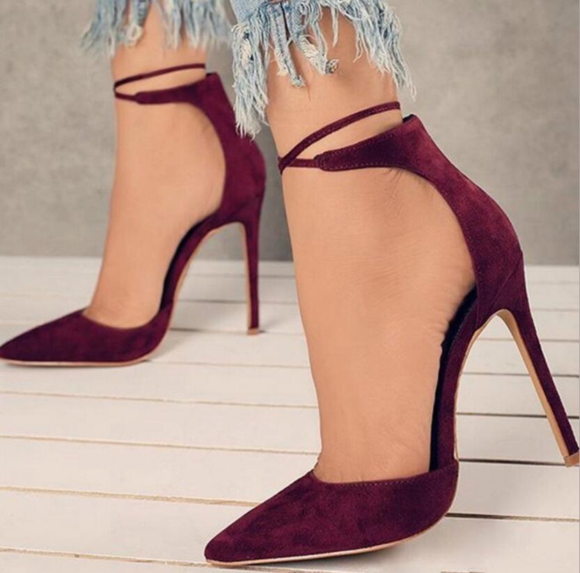 One-line buckle high heel sandals plus size