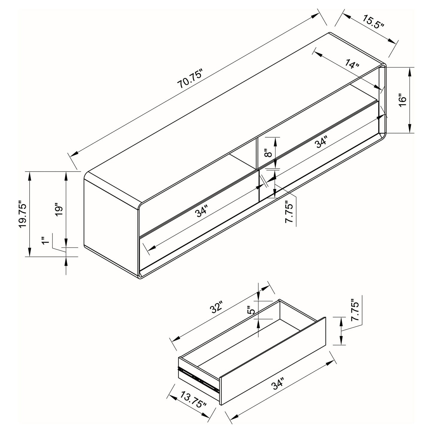 Cordova - 2 Drawer TV Stand - Gloss White