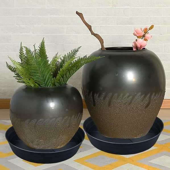 Plant Saucers 10 12 14 16 18 20 25 Inch, 4 Pack of Plastic Plant saucers for Pots,Extra-Deep Plant Water Dray Tray, Bird Bath Bowl, Heavy Plant Trays Indoors and Outdoor No Holes (12 Inch, Black)