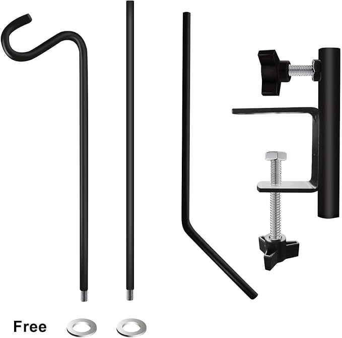ERYTLLY Extended Reach Deck Hook Wall Pole Wall Mounted Deck Hook Extensible and 43 inch Wall Bracket for Hanging Bird Feeder,Plants,Wind Chimes,Lanterns 2 Packs