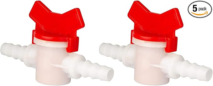 5 Pack Barbed Ball Valve 1/4" OD In-Line Ball Valve Shut-Off Switch with Hose Barb for Drip Irrigation and Aquariums Agricultura Garden