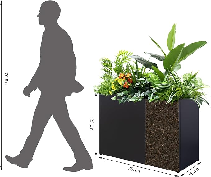 Metal Planter Box Rectangular Block - Galvanized Steel Long Box Planter Modern Outdoor Planters All-Weather Use with Drainage Holes for Patio/Porch, 35.5ร24ร12IN