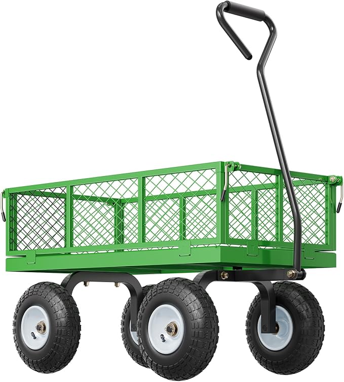 VEVOR 680 Lbs Steel Garden Cart on Wheels, Heavy Duty Garden Wagon Cart Pullable, Metal Outdoor Utility Yard Wagon Carts with 10" Tires, Mesh Removable Sides and 180ยฐRotating Handle