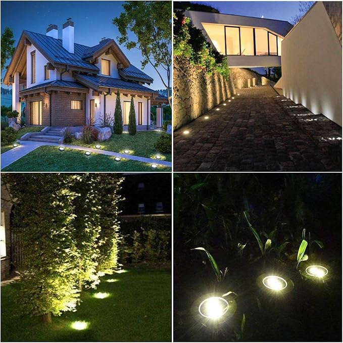 Solar Ground Lights, Waterproof Solar Garden Lights, Upgraded Outdoor Garden Waterproof Bright in-Ground Lights, Landscape Lights for Pathway,Yard,Deck,Lawn,Patio,Walkway (8 Pack Warm Light)โฆ