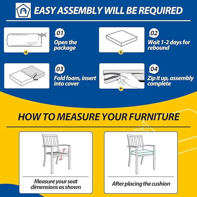 AAAAAcessories Outdoor Seat Cushions for Chairs, Waterproof, Fade-Resistant Patio Furniture Replacement Cushions, 20" x 20" x 3", Set of 2, Dark Gray