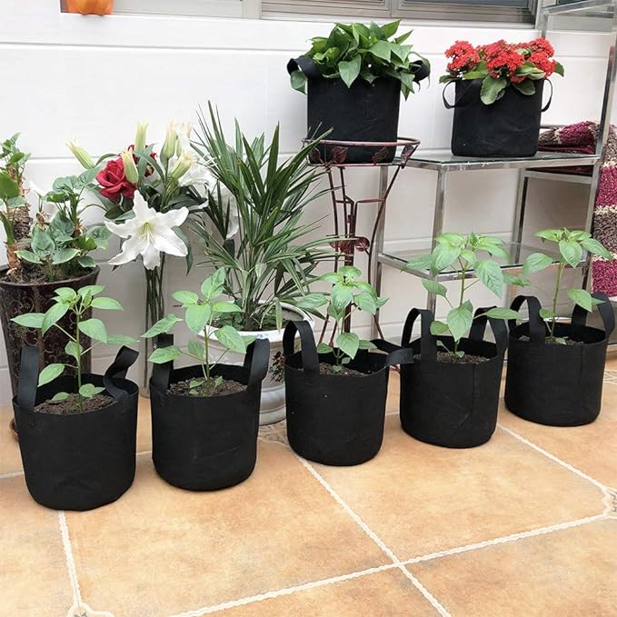 JERIA 12-Pack 15 Gallon, Vegetable/Flower/Plant Grow Bags, Aeration Fabric Pots with Handles (Black), Come with 12 Pcs Plant Labels