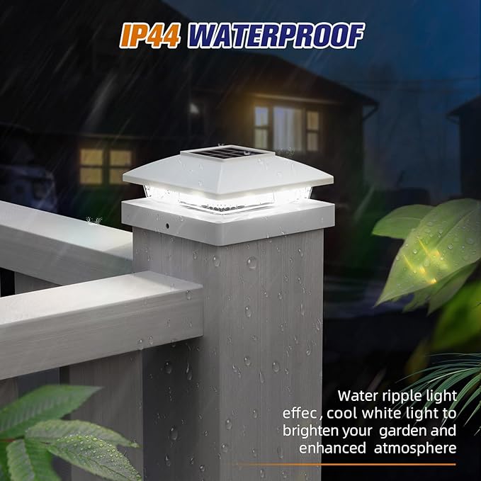 APONUO Solar Post Cap Lights for 4x4 Wood & Vinyl Posts, IP44 Waterproof Cool White LED 4x4 Post Solar Lights, Outdoor Garden Patio Yard Decor, 6 Pack (White)