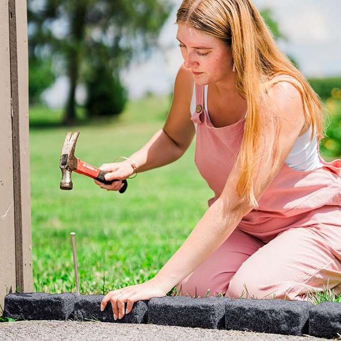 Beuta Landscape Edging | Garden Edging Border | Faux Stone Bricks for Lawn edging, Flower beds, Pathways & Yard Edgingโ 40 Packs | Each Section Has 6 Bricks 48"L x 4"W x 2.25"H | 120 Spikes |Charcoal