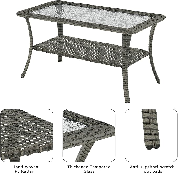 Outdoor Wicker Patio Furniture Set - 6 Piece Rattan Patio Conversation Set with 2 Rocking Swivel Chairs,2 Ottomans,1 Sofa and 1 Coffee Table for Porch Deck Backyard Garden(Mixed Grey/Grey)