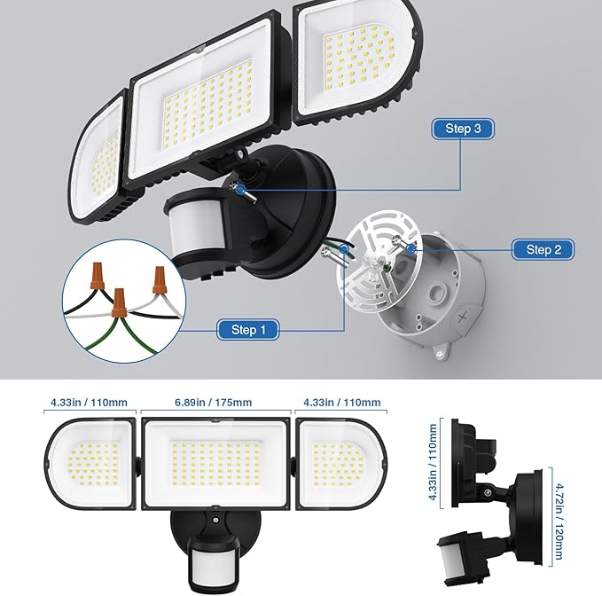 150W Motion Sensor Lights Outdoor for Outside, 15000LM LED Flood Lights Outdoor wired Dusk to Dawn, Exterior Security Floodlight Fixture Waterproof IP65, Outdoor Lighting for House, Garage 2 Pack