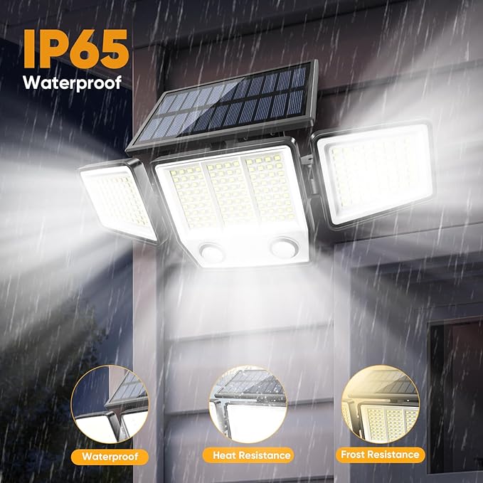 Solar Motion Sensor Outdoor Lights Waterproof - 3000LM 3 Modes Security Lights Outdoor 270° Illumination IP65 LED Solar Flood Wall Light for Garden Yard Patio Pathway (2 Pack)