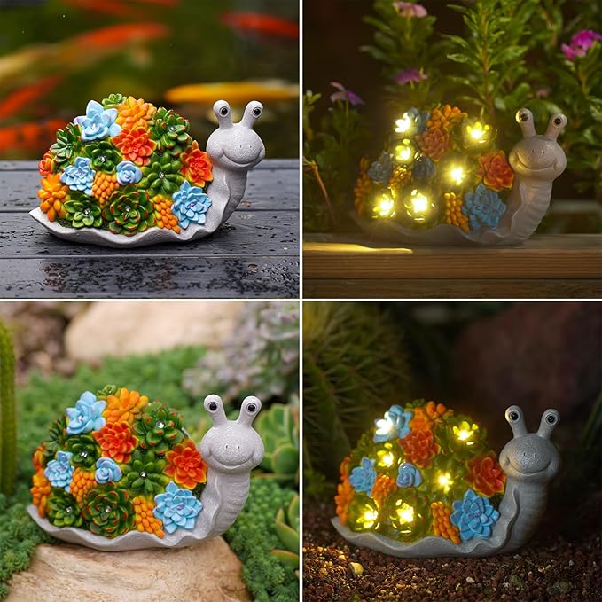 Nacome Snail Statues with Succulent for Garden Decor: Solar Outdoor Clearance Outside Yard Art Porch Patio Balcony Front Lawn Ornaments โBirthday Gifts for Mom Grandma Women