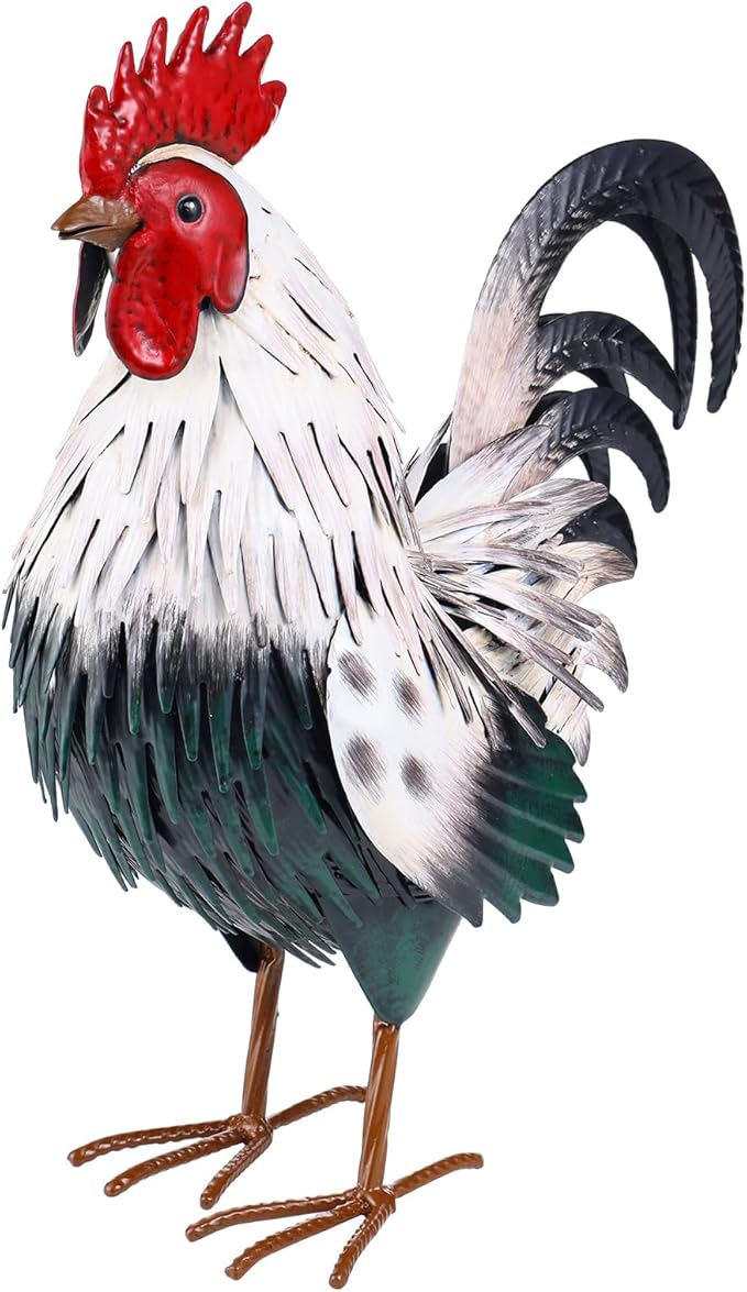 Rooster Garden Statue Sculpture Metal Chicken Yard Decor Outdoor Figurines Patio Backyard Decoration