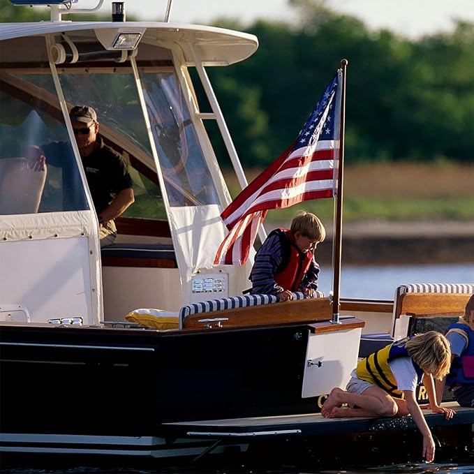 AZCOVER American Flag 16x24 Inch Boat Flag for Outside Made in USA Heavy Duty Nylon American Flags for Outdoor with Embroidered Stars Sewn Stripes and Brass Grommets All Weather Lasting United States
