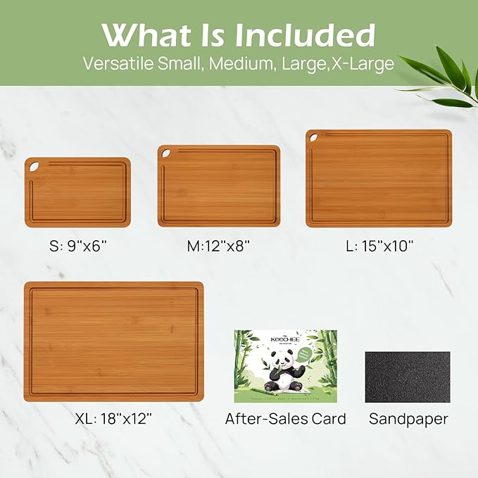 Wood Cutting Board, Carbonized Bamboo Set With Smooth Surface & Easy Storage For Busy Kitchens, Ideal Charcuterie & Chopping, Durable, Knife-Friendly (4Pcs)