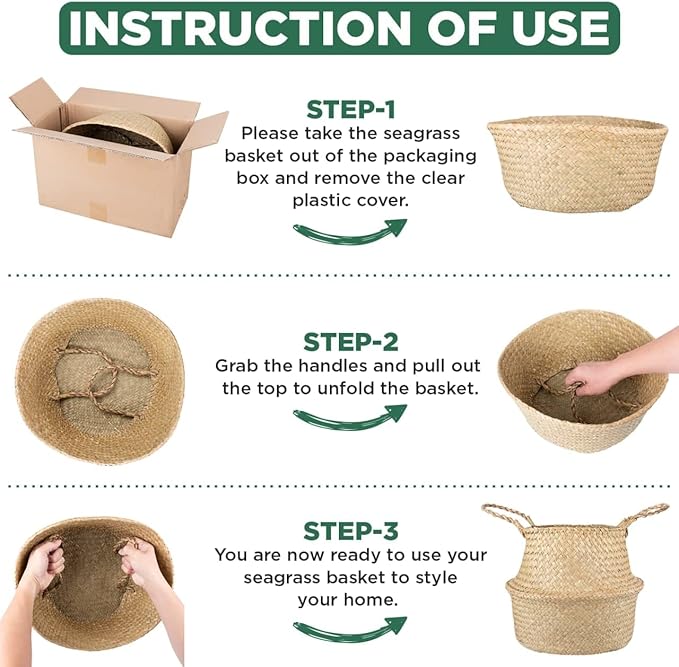 Olive Tree Basket โ Small Seagrass Plant Pot for Tall Indoor Artificial Trees, Woven Planter 8-9 Inches, Wicker Baskets for Decorative Storage (Black, Medium)