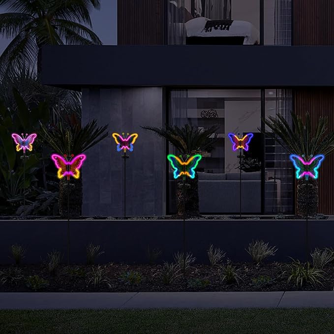 Solar Butterfly Lights, Butterfly Garden Solar Lights,Solar Lights Outdoor Decoration,Waterproof neon Outdoor lamp, Yard Patio Pathway Decor for Outside(Dark Blue, 2 Pack)