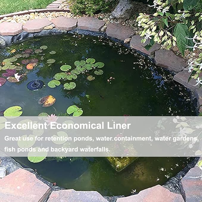 20 Mil Pond Liner, 7x10 Ft Pond HDPE Skins Small Fish Pond Liners Rubber Pond Tarp Easy Cutting Underlayment for Fountains, Waterfall & Water Gardens