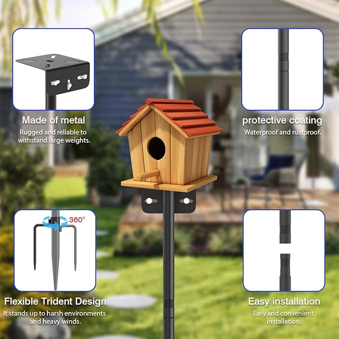 80 Inch Adjustable Bird Feeder Pole,Bird House Pole Suitable for Feeders & Birdhouse,Weather Station,Heavy-Duty Rustproof Design,Enhance Outdoor Decor & Birdwatching Experience