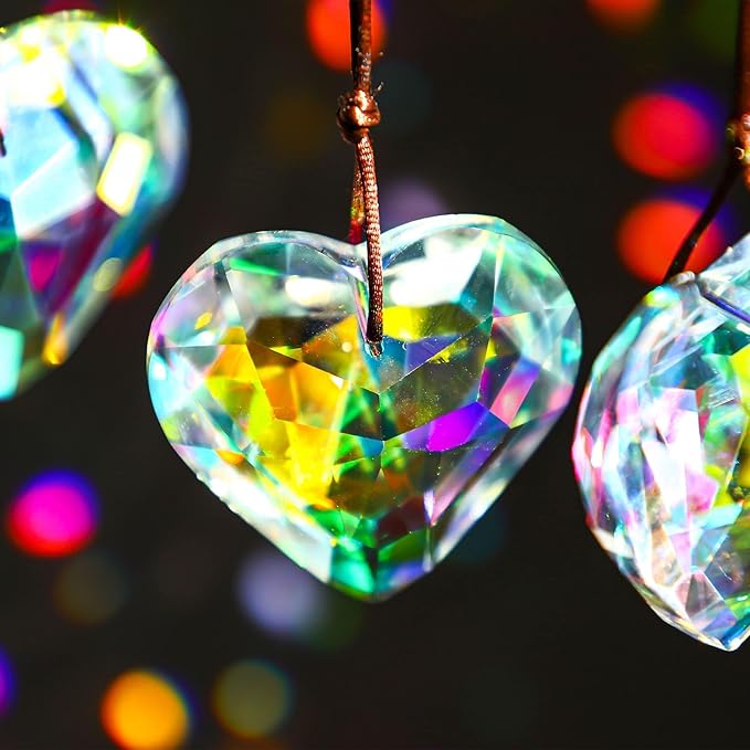 HDCRYSTALGIFTS 6pcs 50mm Crystal Heart Prism Suncatcher Window Sun Catchers Crystals Hanging Decorations Rainbow Maker Pendant Christmas Ornaments