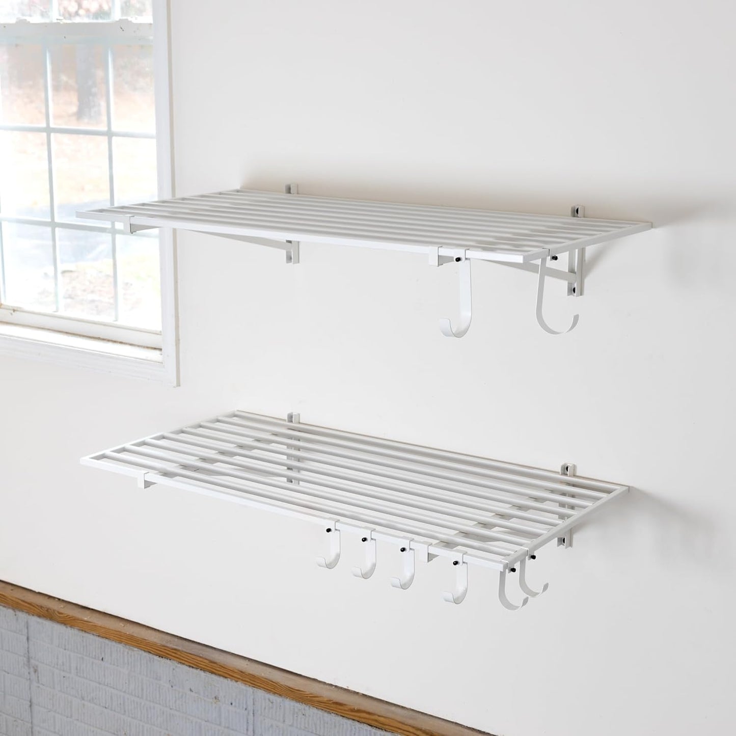 StoreYourBoard 2-Pack Heavy Duty Wall Shelves โ Wall-Mounted Garage Storage Shelving and Organization for Sheds, Closets, or Utility Rooms โ Holds 200 lbs, 2ft x 4ft, White