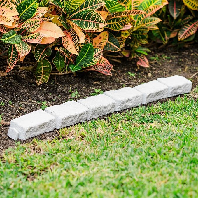 Beuta Landscape Edging | Garden Edging Border | Faux Stone Bricks for Lawn edging, Flower beds, Pathways & Yard Edgingโ 40 Packs | Each Section Has 6 Bricks 48"L x 4"W x 2.25"H | 120 Spikes |Limewash