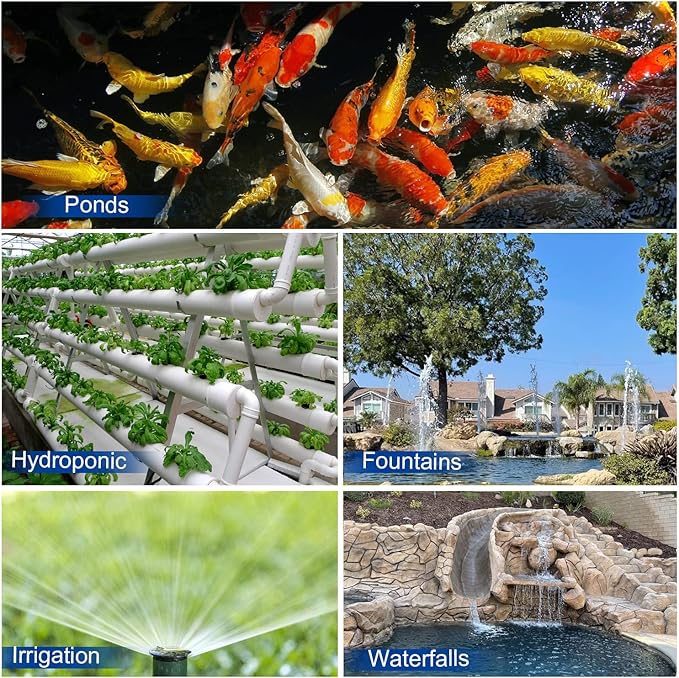 Outdoor 3000gph-155W 32.8FT Pond Water-fall & Kio Fish Fountain-s &Garden Pump Submersible IPX8: Long 32.8FT Cord Smart-er & Quieter Duck & Yard Ponds Pumps, 1 Barrier Pump Bag