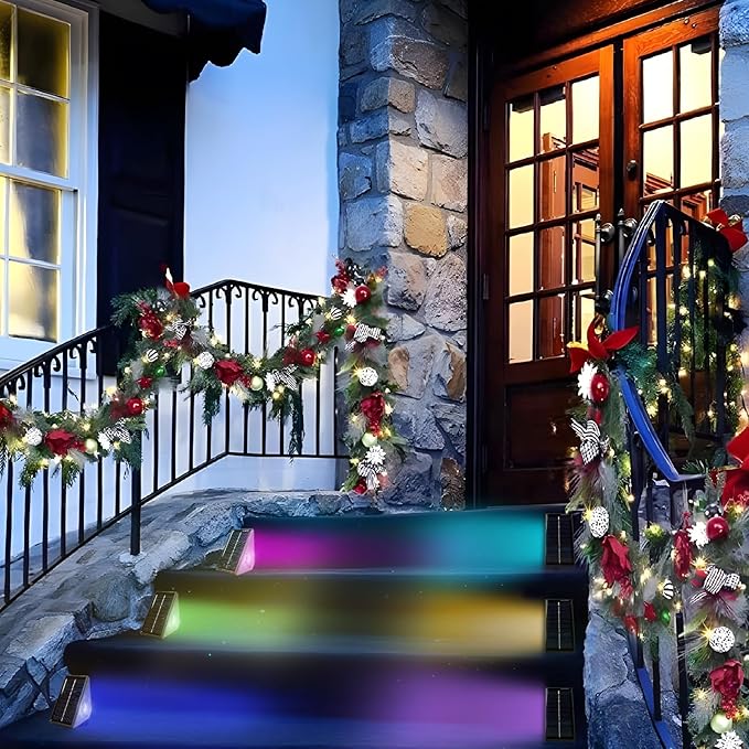 Solar Step Deck Lights Outdoor 20 Pack Solar Step Light, Waterproof Warm White/7 RGB Color Glow Solar Fence Lights for Yard, Patio, Garden, Walkways, Front Door, Pathway, Driveway