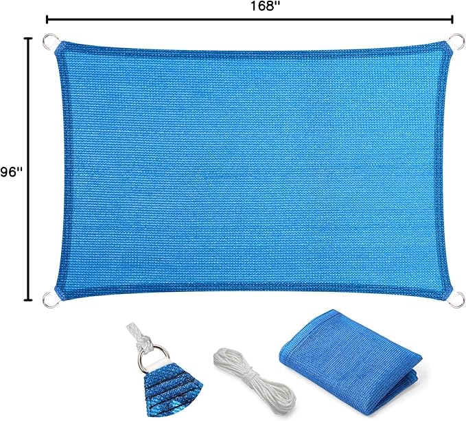 Eden's Decor Straight Flat-Edged Sun Shade Sail Rectangular 8' x 14' Blue UV-Blocking Outdoor Canopy Fabric Cloth Awning for Pergola Patio Garden Backyard Custom Size