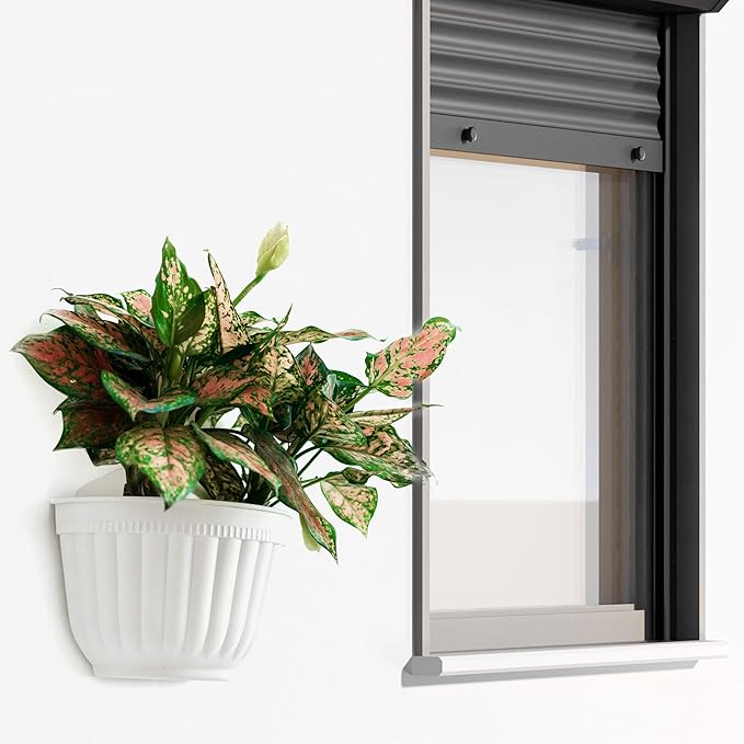 2 Pack Resin Wall Hanging Planter Pots Vertical Garden Living Wall Mount Window Hang Box Container Indoor Outdoor for Plants Flowers Kitchen Herbs Holder with Drainage Water Reservoir Decor White