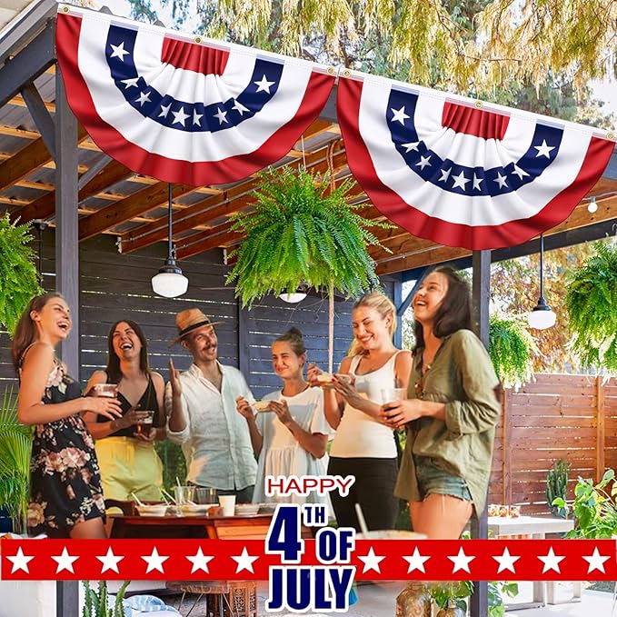 3x6 Ft 4 Pack American Pleated Bunting Fan Flags, Patriotic Half Fan Banner American Flag Decoration Bunting for Outside Red White and Blue Decor Independence Day Memorial Day 4th of july Decorations