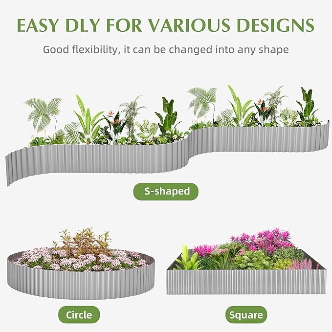 Metal Garden Edging Border, Corrugated Steel Landscaping, DIY for Lawn (Silver, 6 Inch x 40FT)
