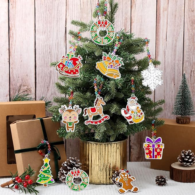 30 Sets Suncatchers Window Art Kits, DIY Sun Catchers Bulk Crafts Paint Your Own Window Ornaments for Boys Girls Classroom Home Party Birthday Activity Decor(Christmas Style)