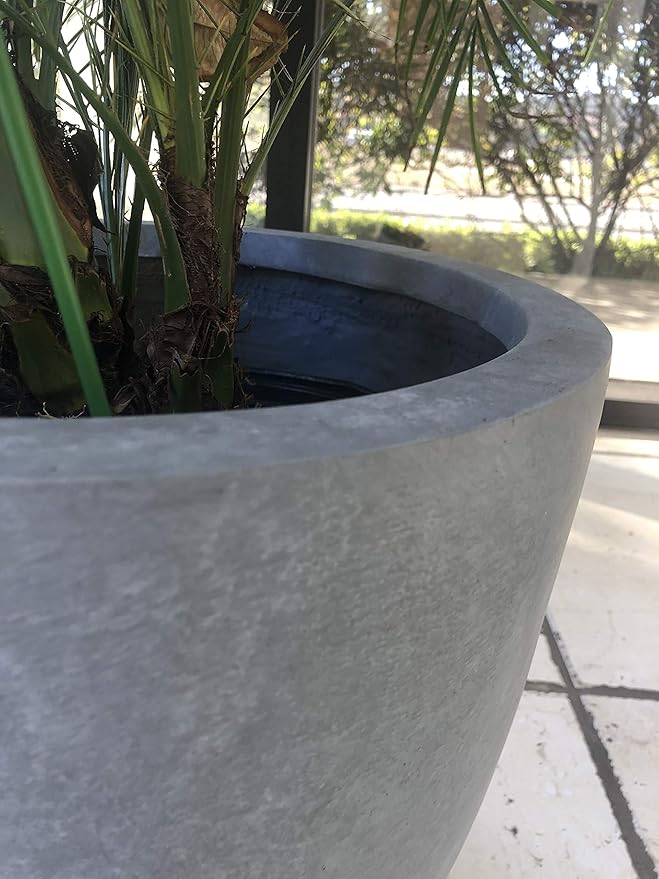 Kante 10 Inch Dia Round Concrete Planter, Indoor Outdoor Large Plant Pot with Drainage Hole and Rubber Plug for Home Patio Garden, Slate Gray