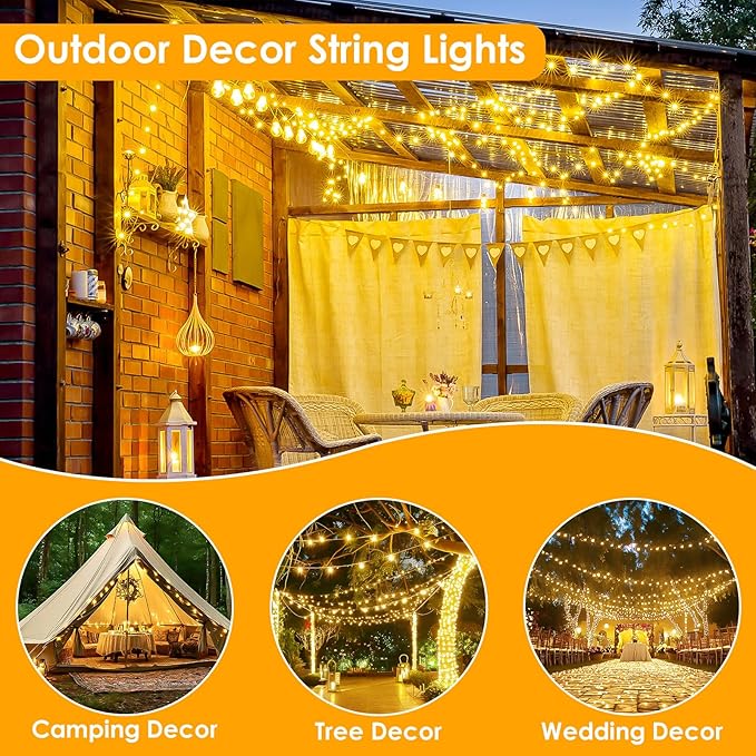 66Ft 200 LED Fairy Lights Plug in, Waterproof String Lights Outdoor & Indoor 8 Modes Christmas Light Bedroom Decor, Timer Twinkle Lights for Girl's Room Garden Party Christmas Decorations (Warm White)