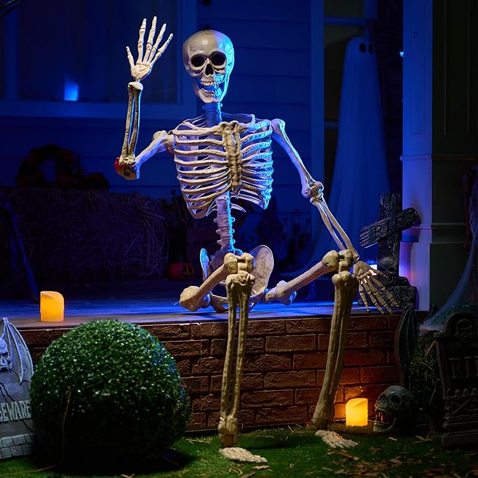 JOYIN 6.9 FT Halloween Skeleton Posable Plastic Full Body Realistic Human Bones with Movable Joints for Indoor Outdoor Halloween Props Spooky Scene Party Decorations๏ผYellow,No Screwdriver๏ผ