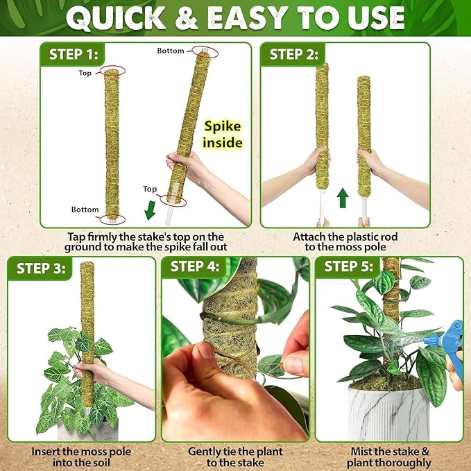 DUSPRO Natural Stackable Moss Pole for Plants Monstera Potted Plant Stakes for Indoor Plants Extendable Plant Pole Moss Sticks for Plants Climbing Vine Supporting Monstera Trellis 4Pcs 22''