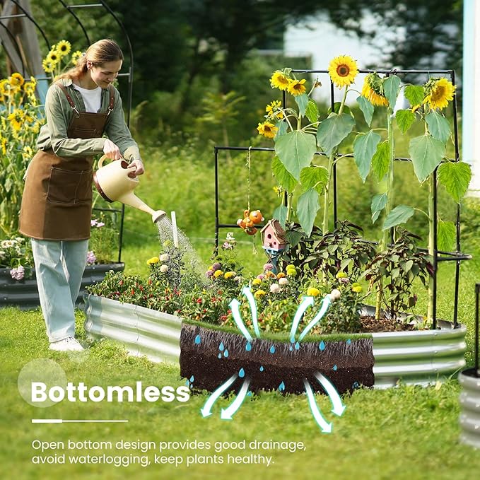 KING BIRD Raised Garden Bed with Wall Trellis Galvanized Planter Garden Box Outdoor for Gardening, Climbing Vegetables, Flowers 7.87x3.94x0.98 Ft, Silver