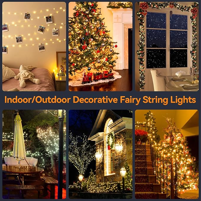 HOUHUI Fairy Lights Plug in Outdoor, 100Ft 2700K-6500K White Christmas Fairy Light IP67 Waterproof with Remote, 8 Modes, Warm-Cool White LED Fairy Twinkle Lights for Bedroom Garden Trees Party Decor